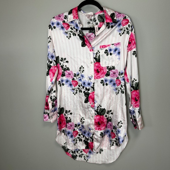 Victoria Secret XS Robe / button up gown collared pink purple NWT - Picture 1 of 6